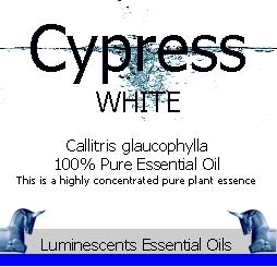 white cypress essential oil label