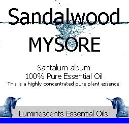 sandalwood mysore essential oil label
