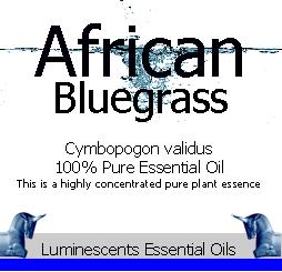 African Bluegrass essential oil label