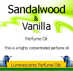 Sandalwood and vanilla perfume oil label